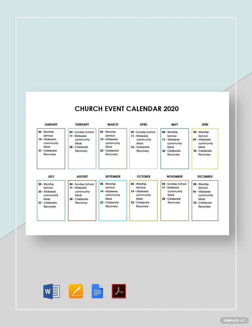 Church Event Calendar Template Google Docs Word Apple Pages PDF Template