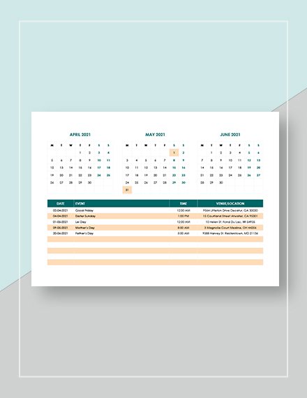microsoft word calendar of events template