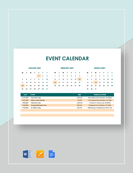 25 Event Calendar Templates Free Samples Examples Formats Download