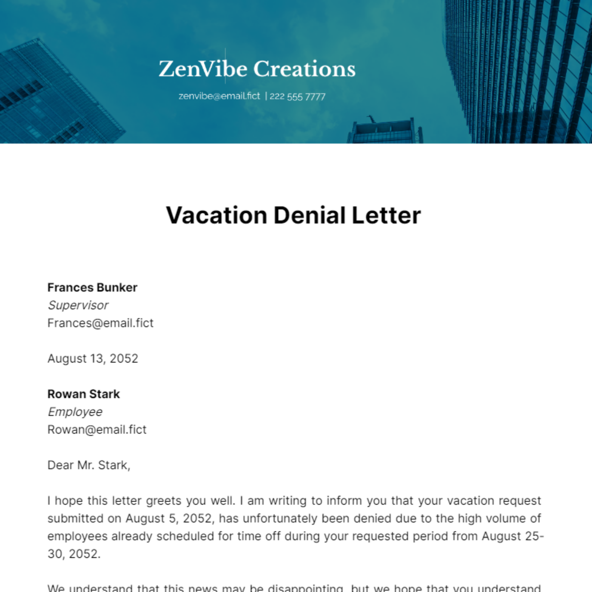Vacation Denial Letter Template