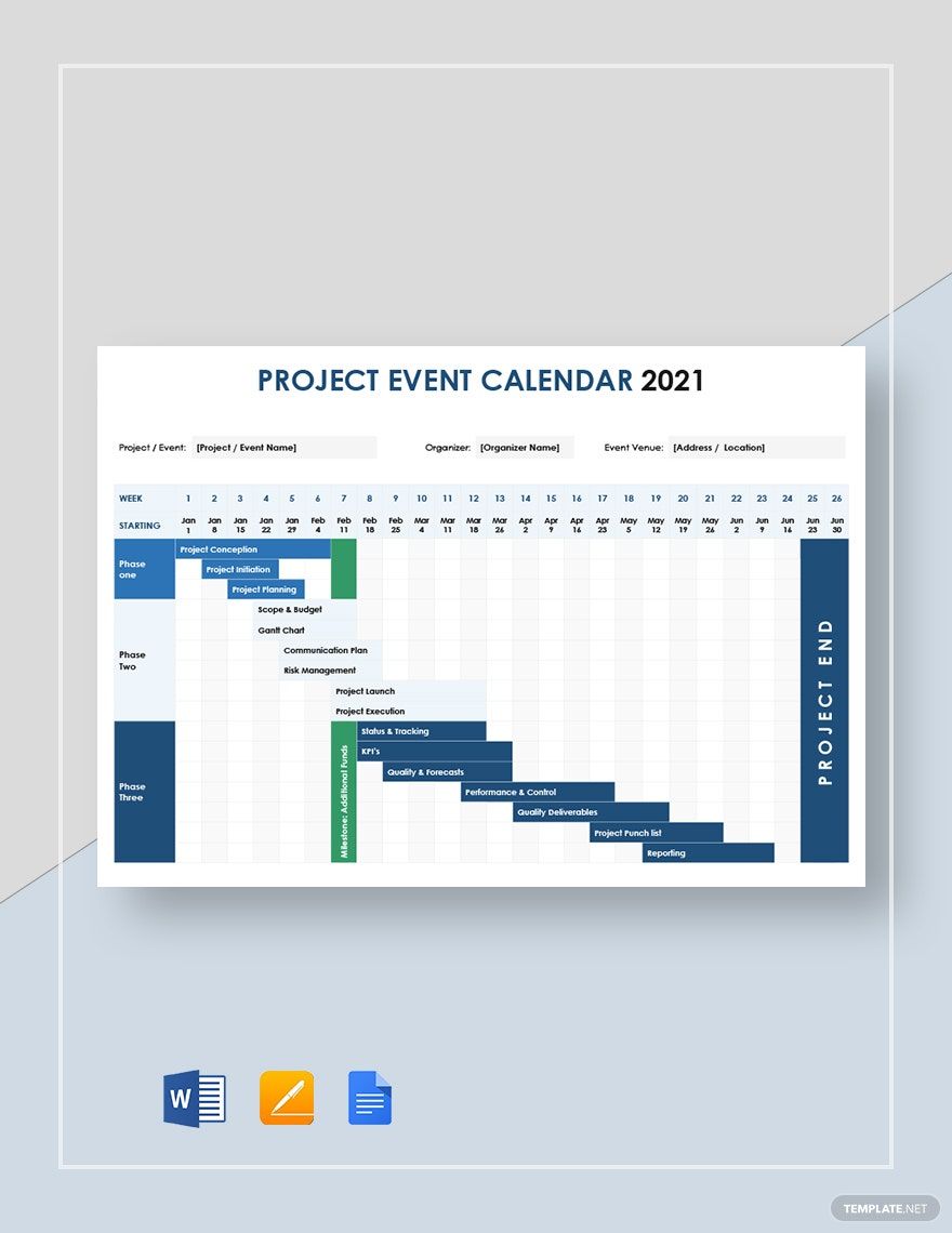 Project Event Calendar Template