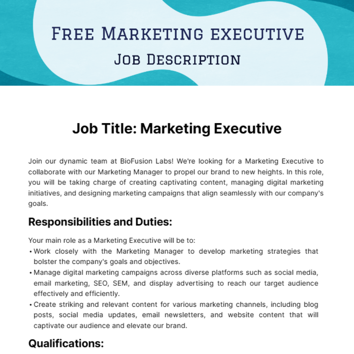 Marketing Executive Job Description Template Edit Online Download 