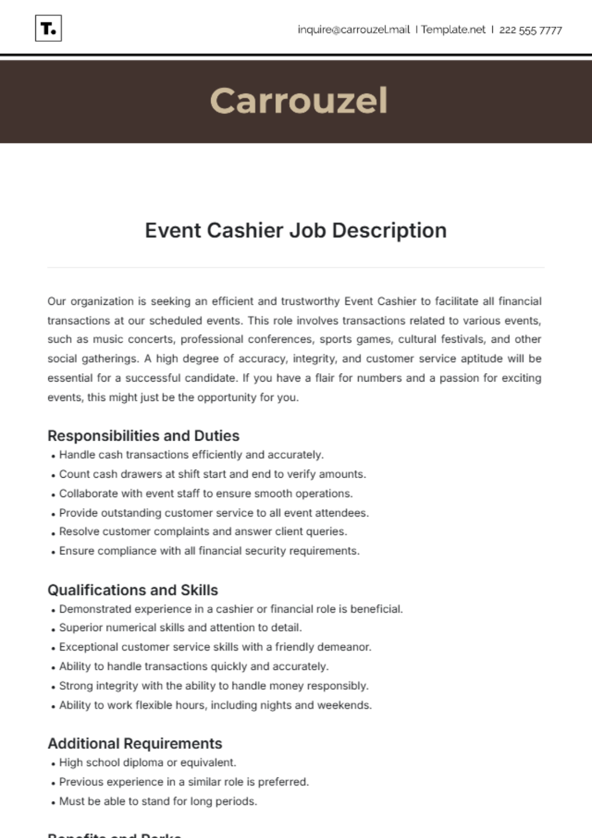 Event Cashier Job Description Template - Edit Online & Download