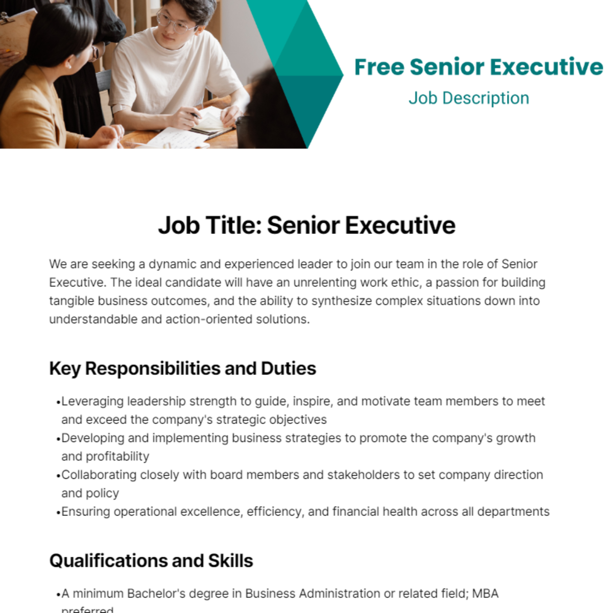 Free Senior Executive Job Description Template