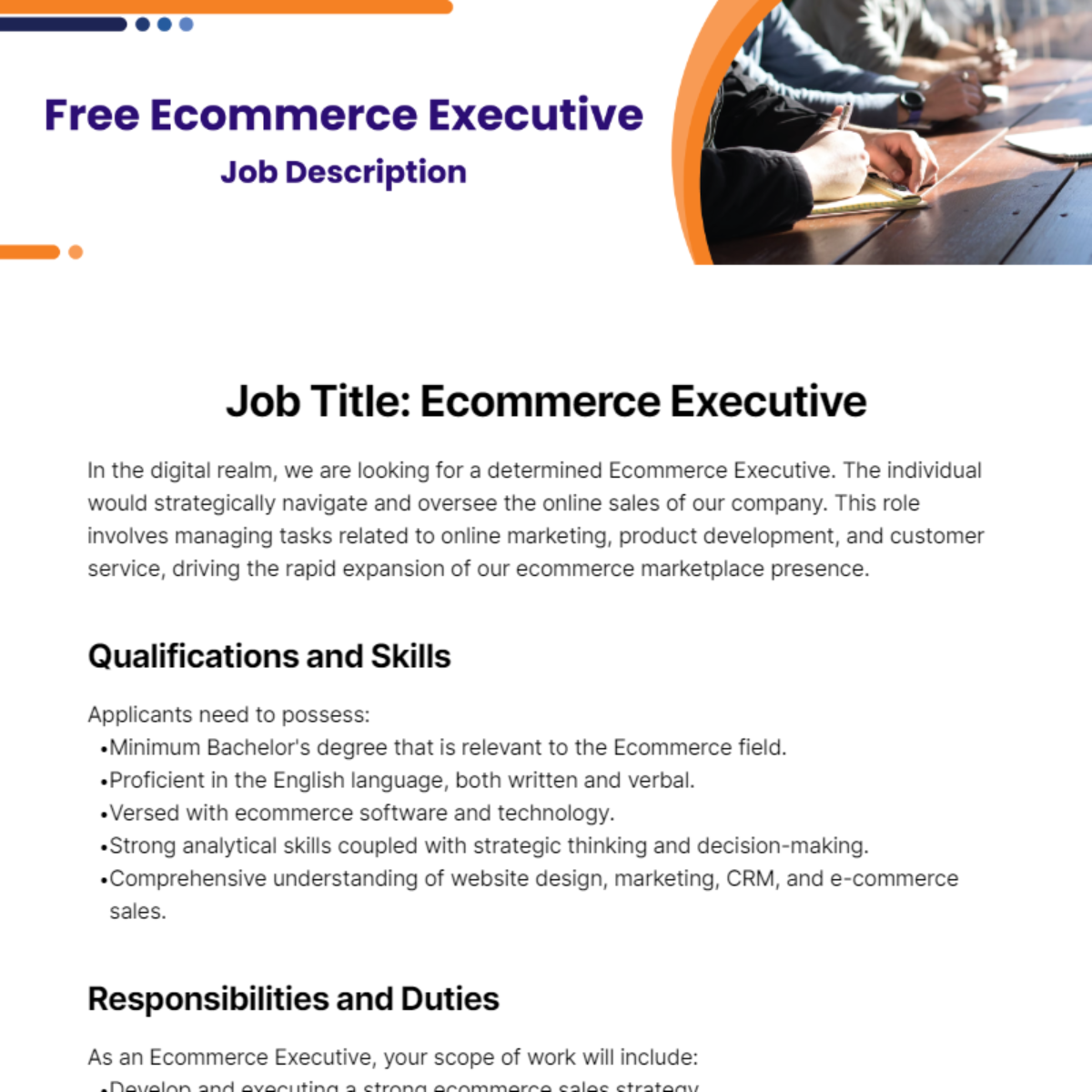 Free Ecommerce Executive Job Description Template