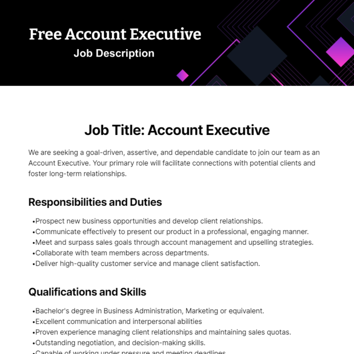 Free Account Executive Job Description Template