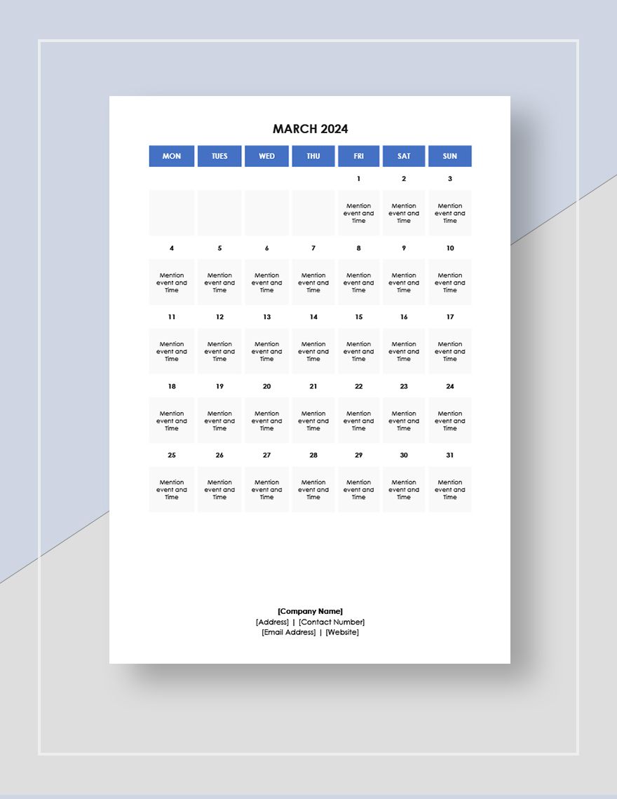 Company Event Calendar Template in Google Docs, Pages, Word, PDF