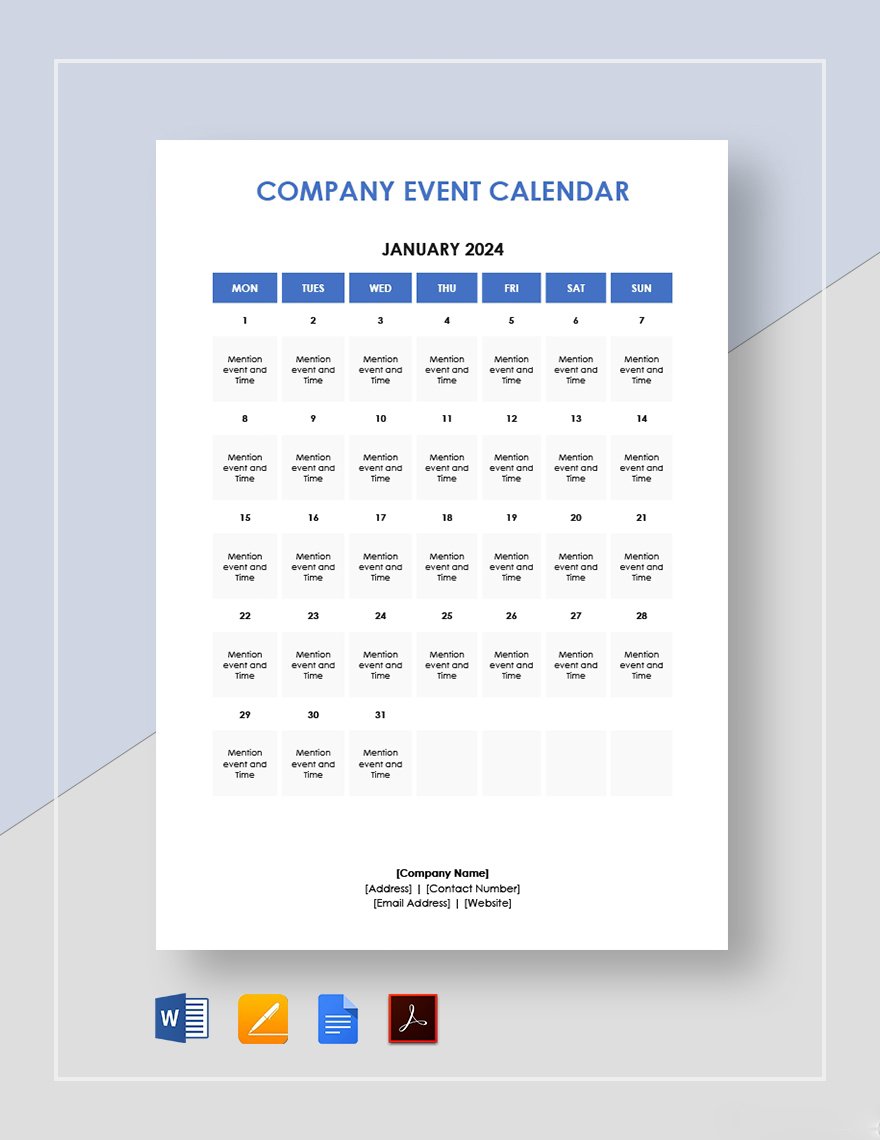 Company Event Calendar Template