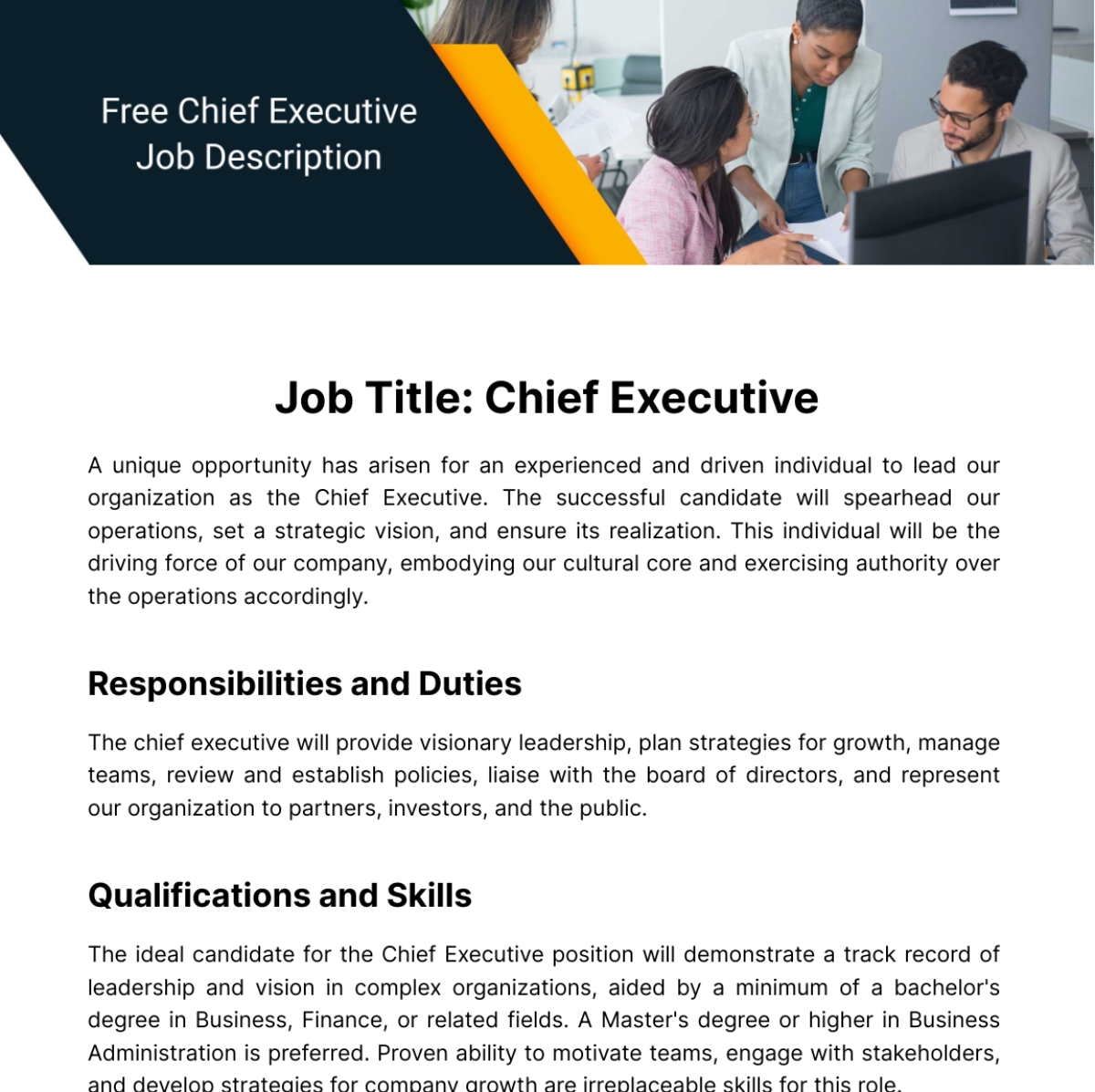 Free Chief Executive Job Description Template