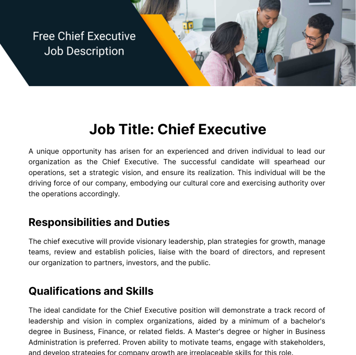 Chief Executive Job Description Template Edit Online Download 