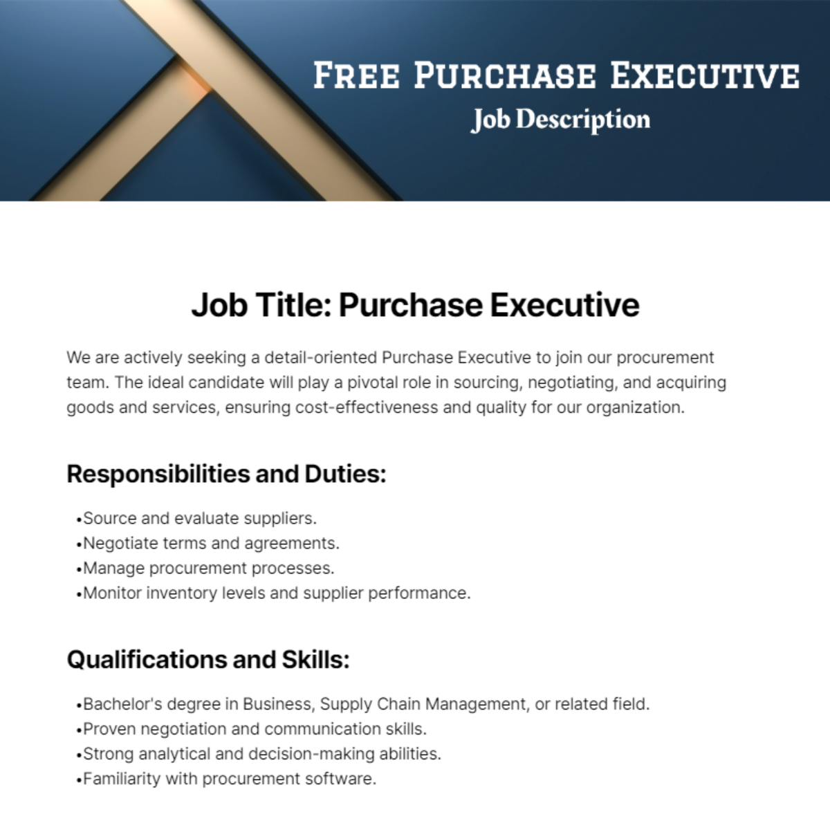 Purchase Executive Job Description Template Edit Online Download 