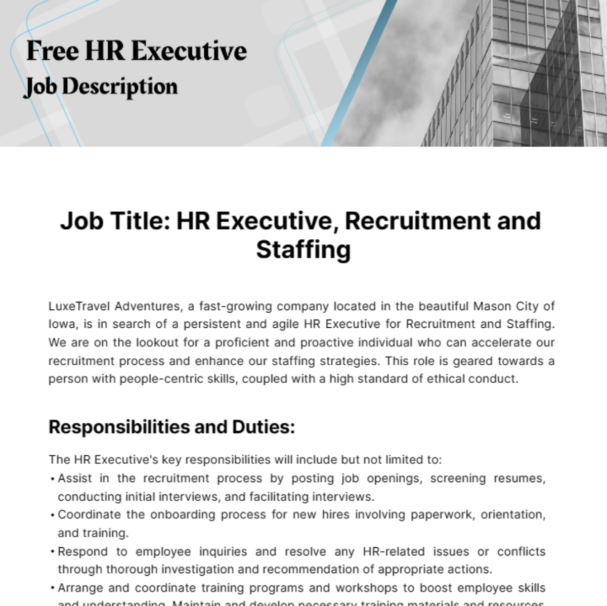 Free HR Executive Job Description Template