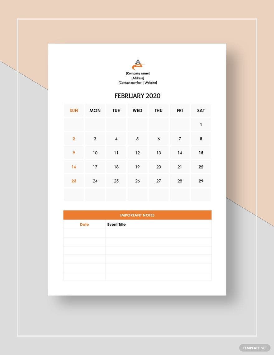 Event Management Calendar Template