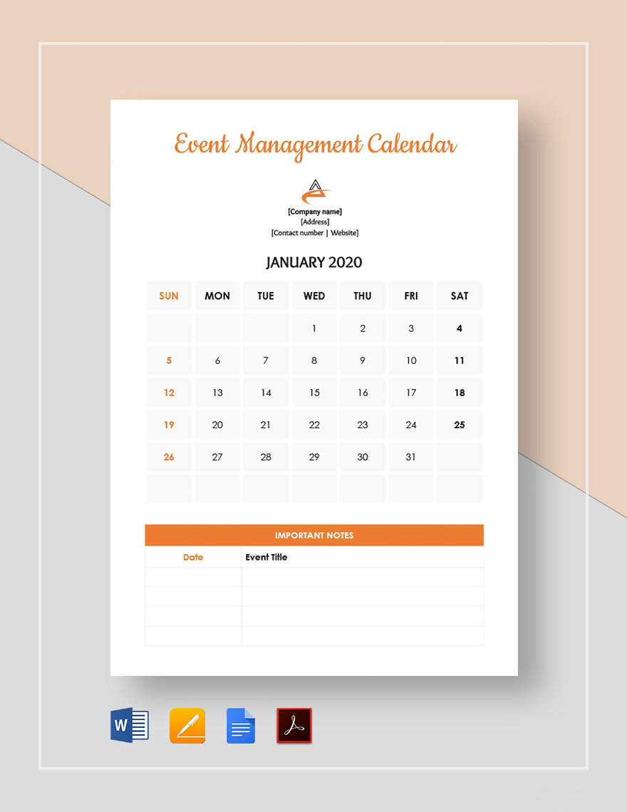 Event Management Calendar Template