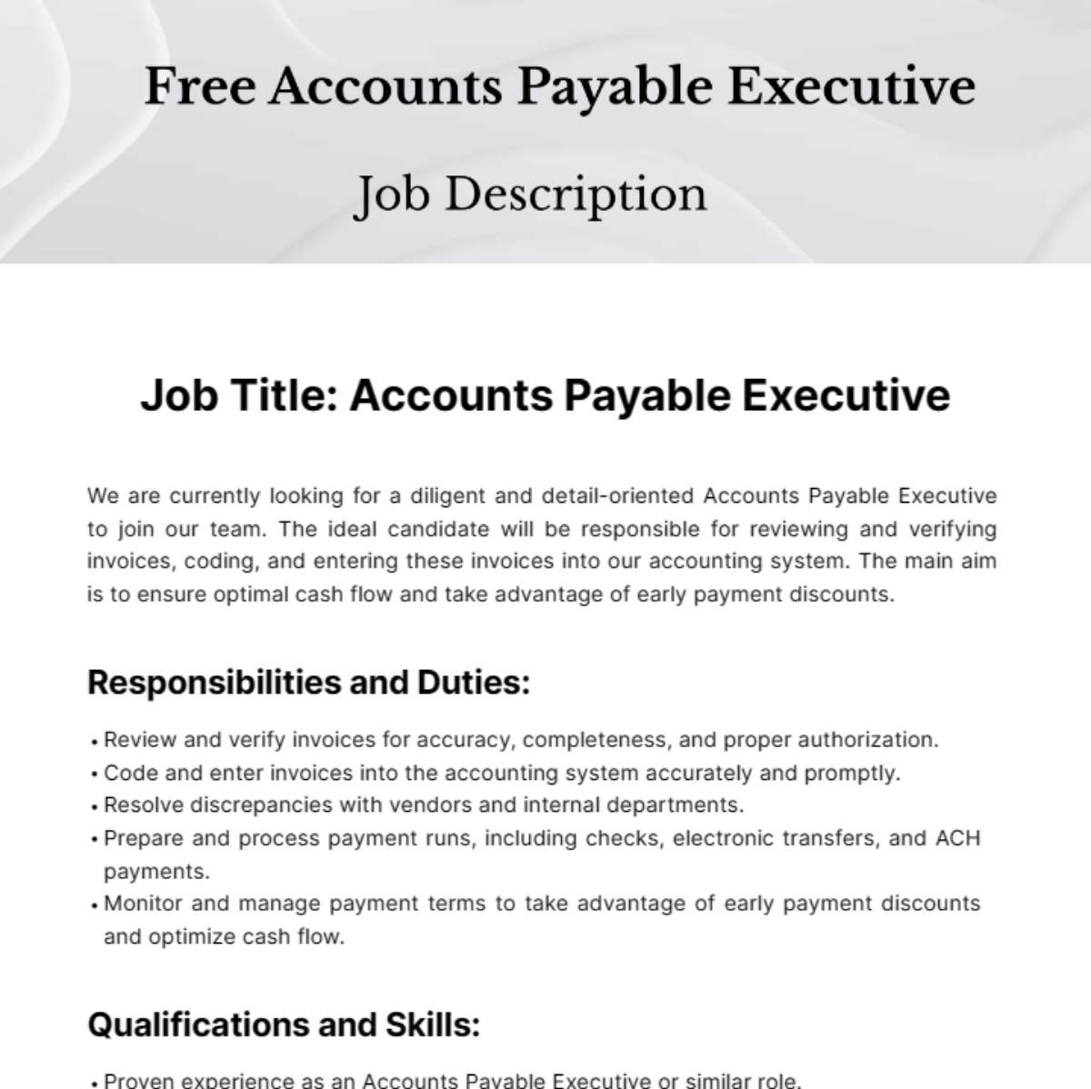 Accounts Payable Executive Job Description Template