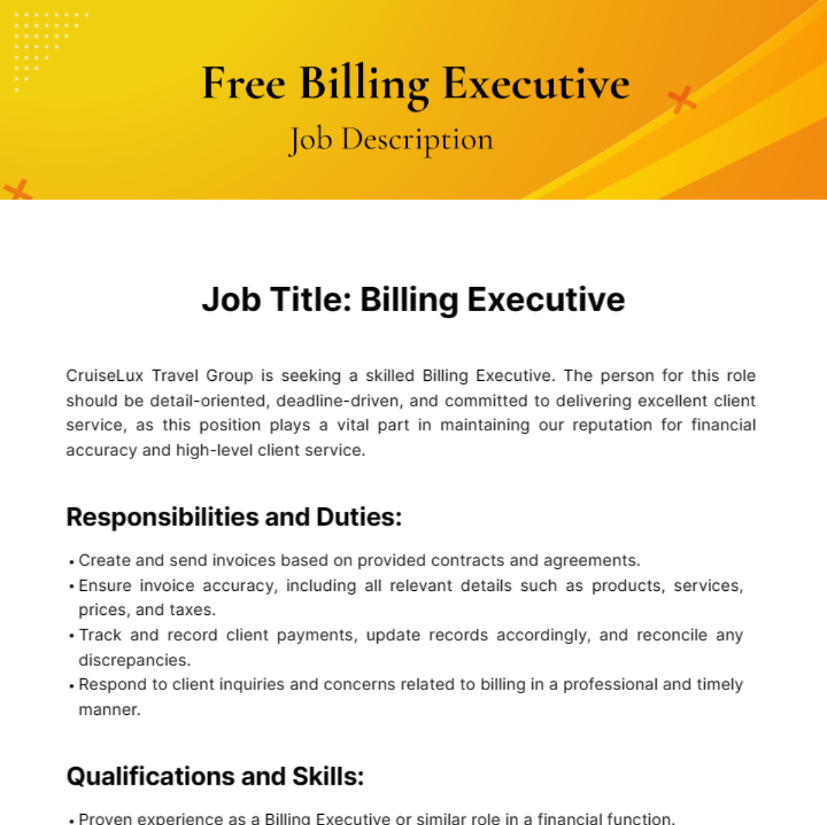 Free Billing Executive Job Description Template