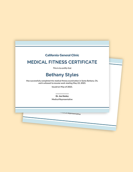 Free Fitness Medical Certificate Template - Google Docs, Illustrator, InDesign, Word, Apple Pages, PSD, Publisher
