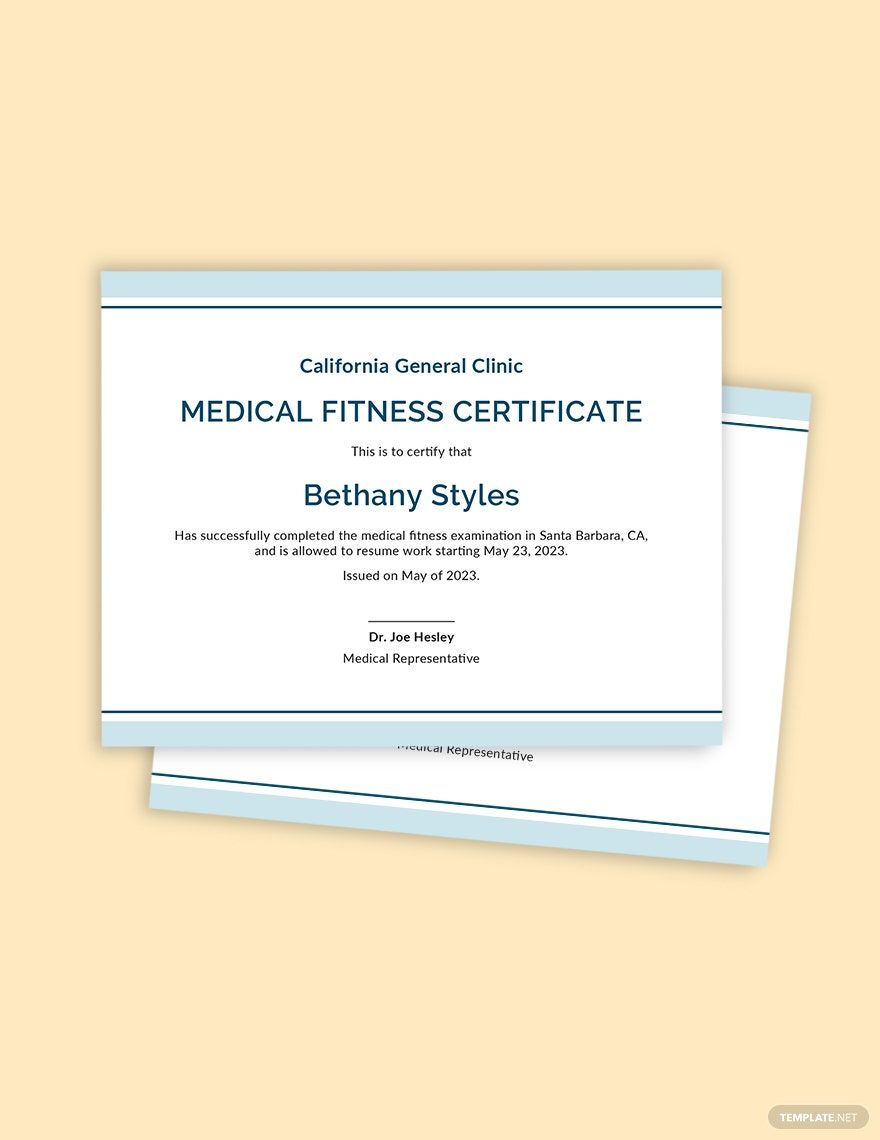 Fitness Medical Certificate Template in Word, Google Docs, Illustrator, PSD, Apple Pages, Publisher, InDesign