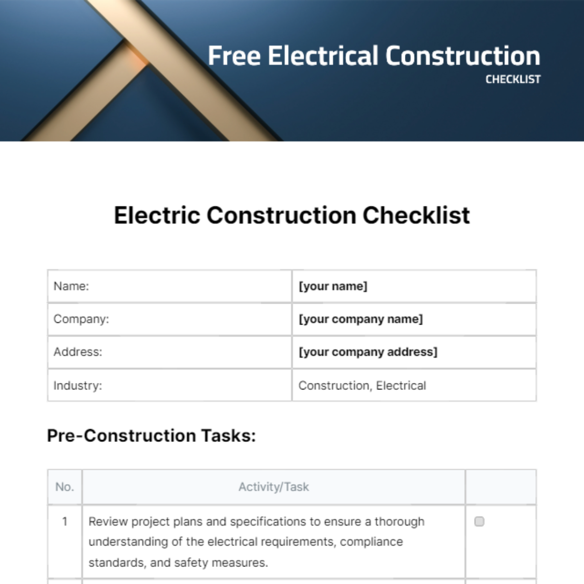 Electrical Construction Checklist Template