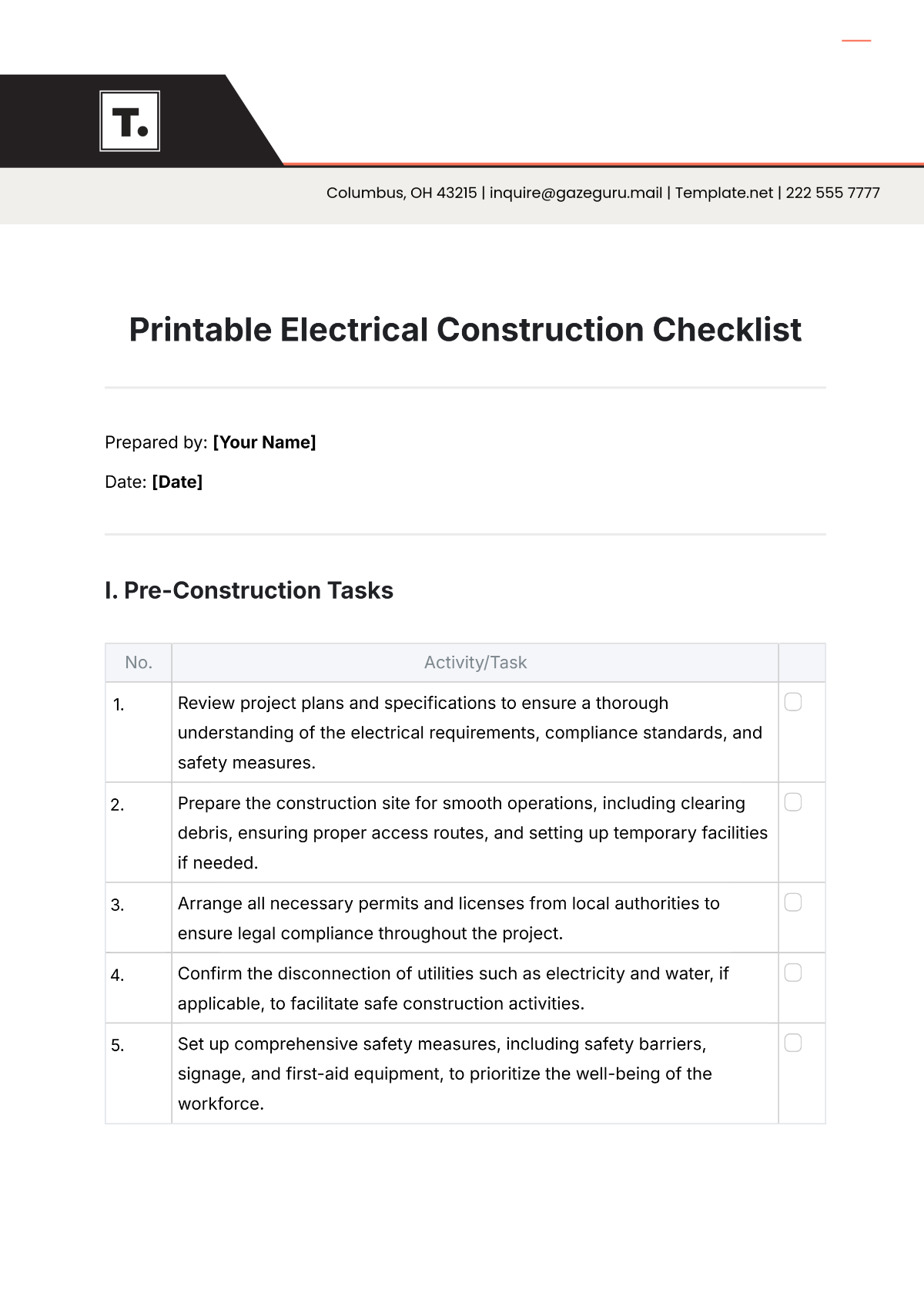 Printable Electrical Construction Checklist Template - Edit Online & Download