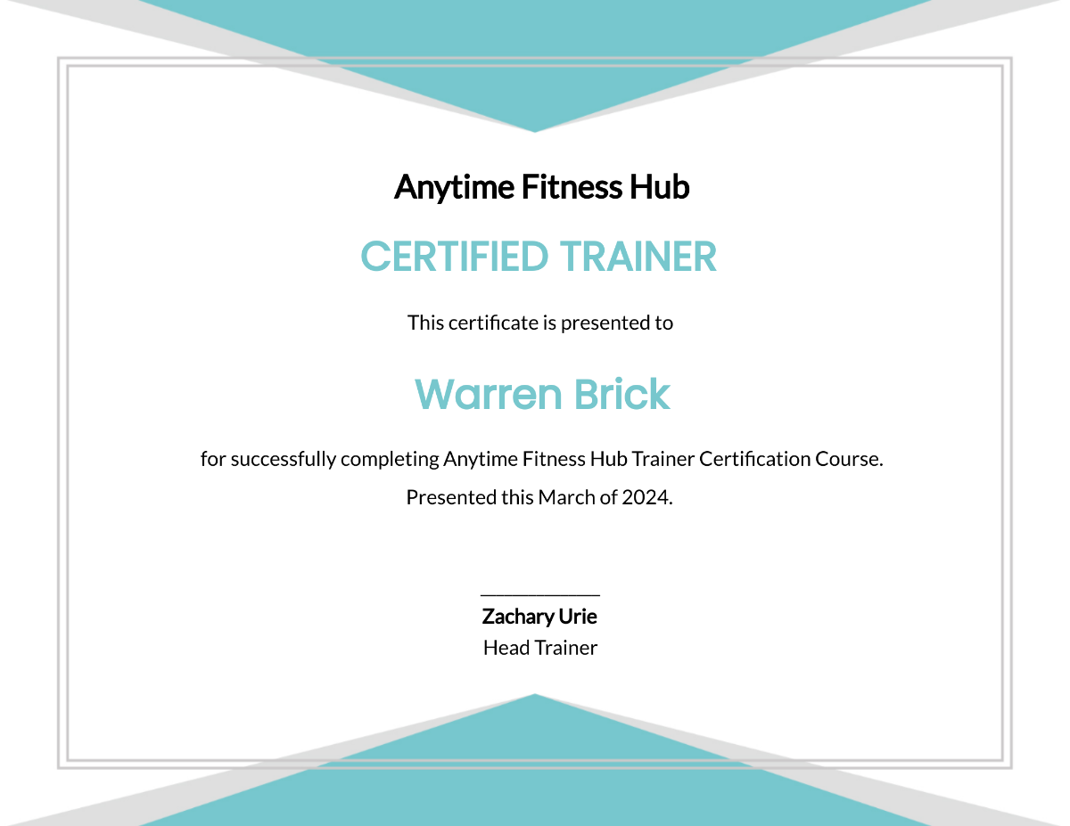 Fitness Trainer Certificate Template