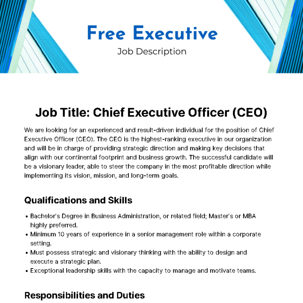 Free Executive Job Description Template