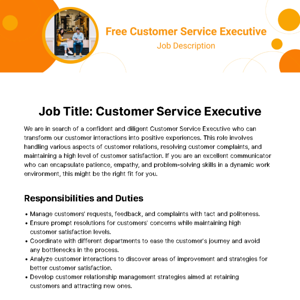 Free Customer Service Executive Job Description Template