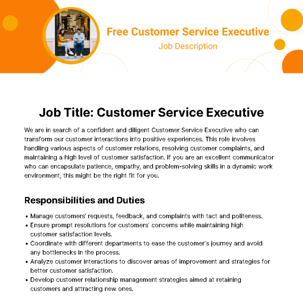  Customer Service Executive Job Description Template Edit Online 