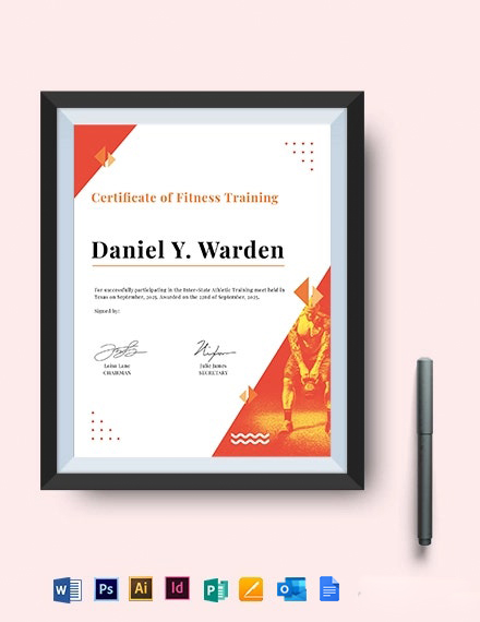 Free Fitness Training Certificate Template - Google Docs, Illustrator, InDesign, Word, Outlook, Apple Pages, PSD, Publisher