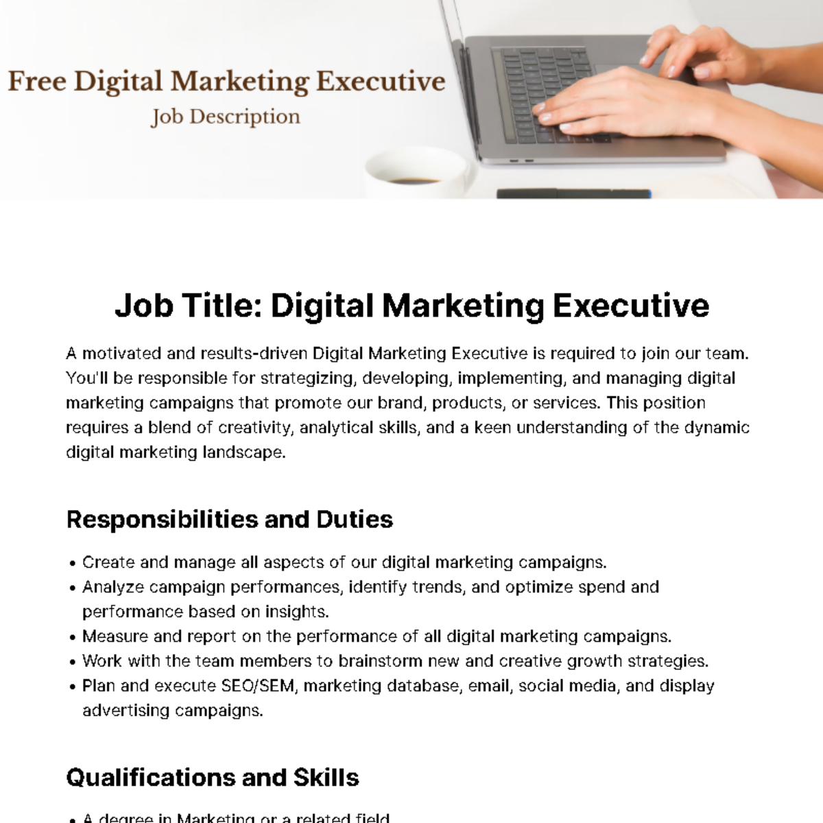 Digital Marketing Executive Job Description Template
