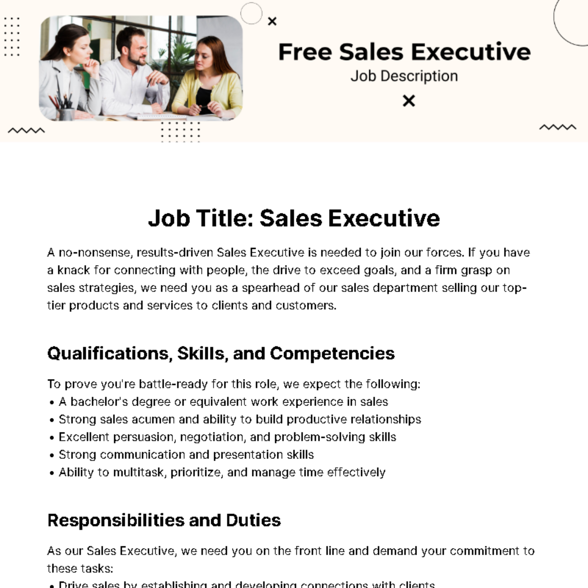 Sales Executive Job Description Template Edit Online Download 