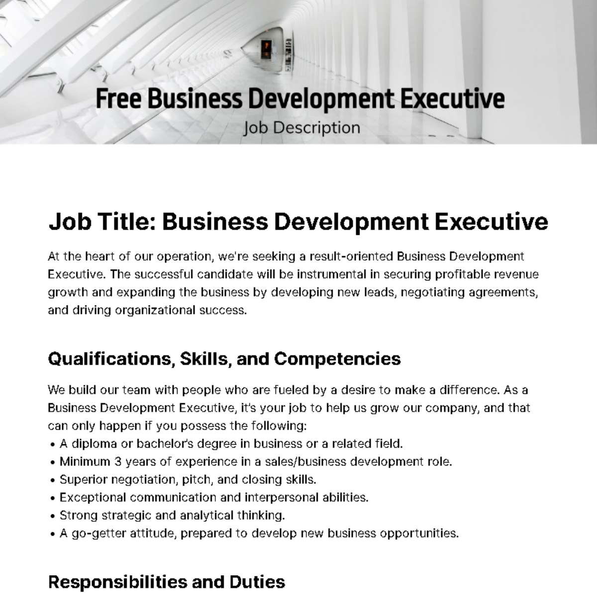 Business Development Executive Job Description Template Edit Online 