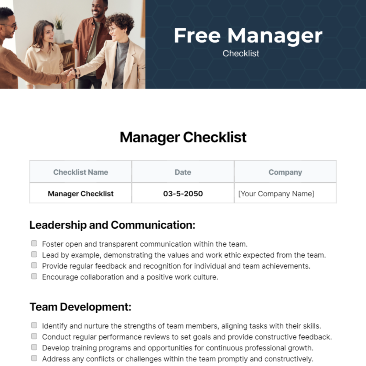 Manager Checklist Template