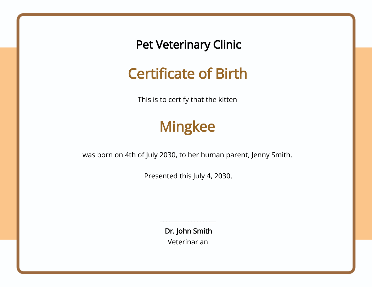 Kitten/Cat Certificate Template
