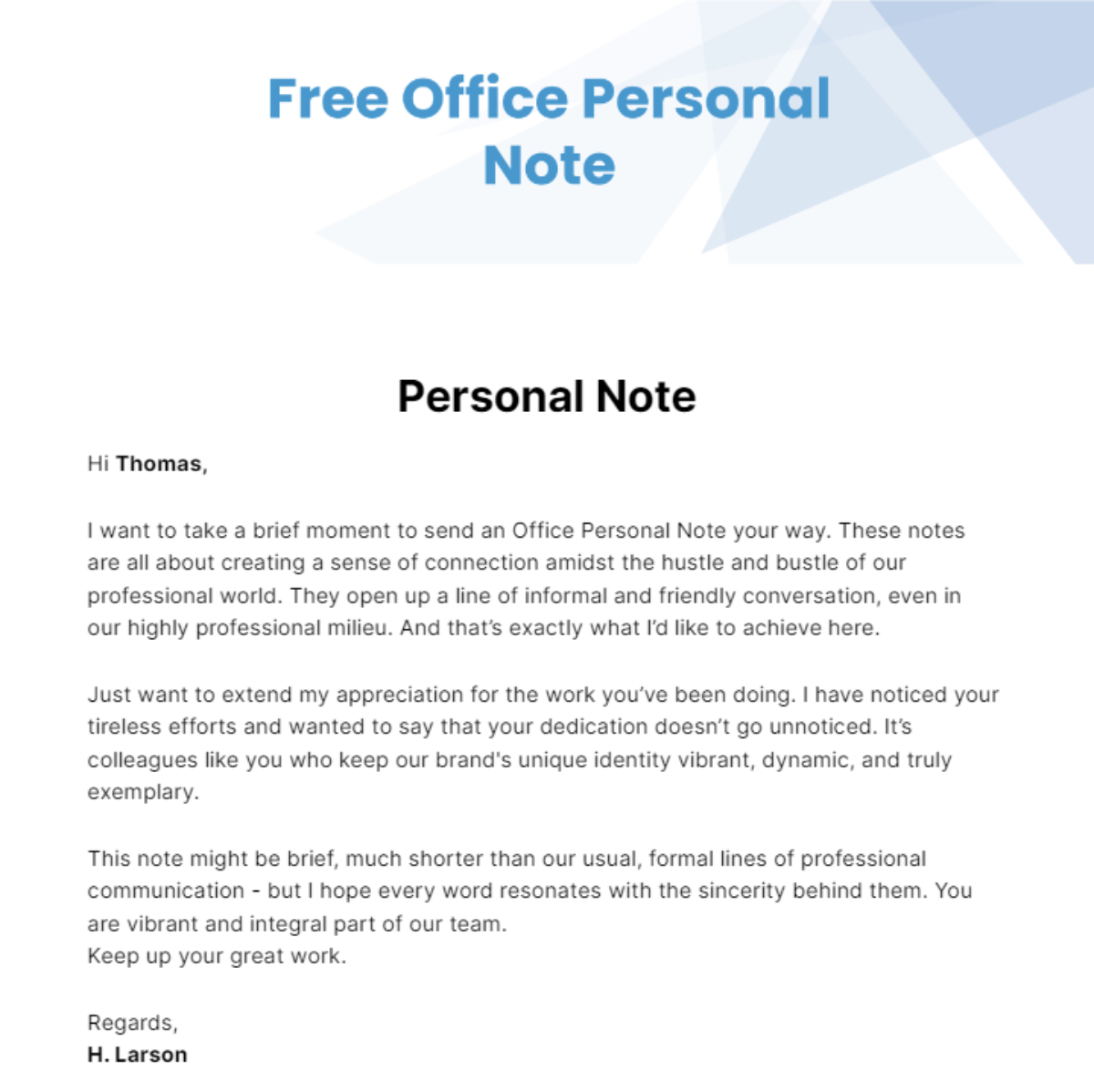 Free Office Personal Note Template