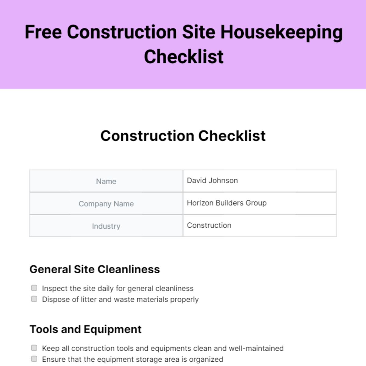 FREE Construction Checklist Edit Online & Download