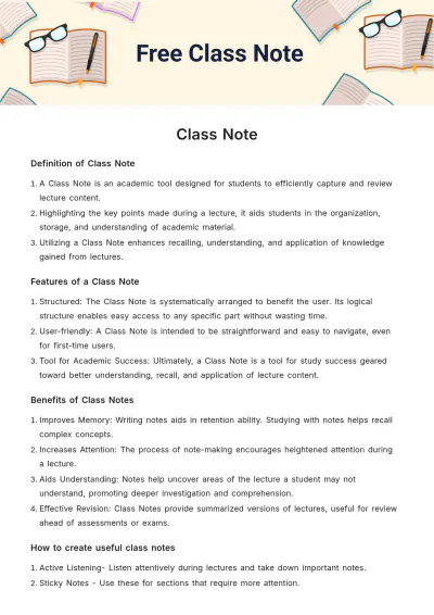 Free Class Note Template to Edit Online