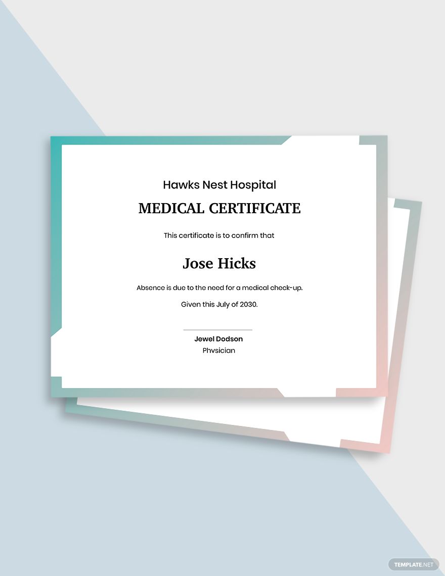 Medical Certificate Template for Absent in Word, Google Docs, Publisher