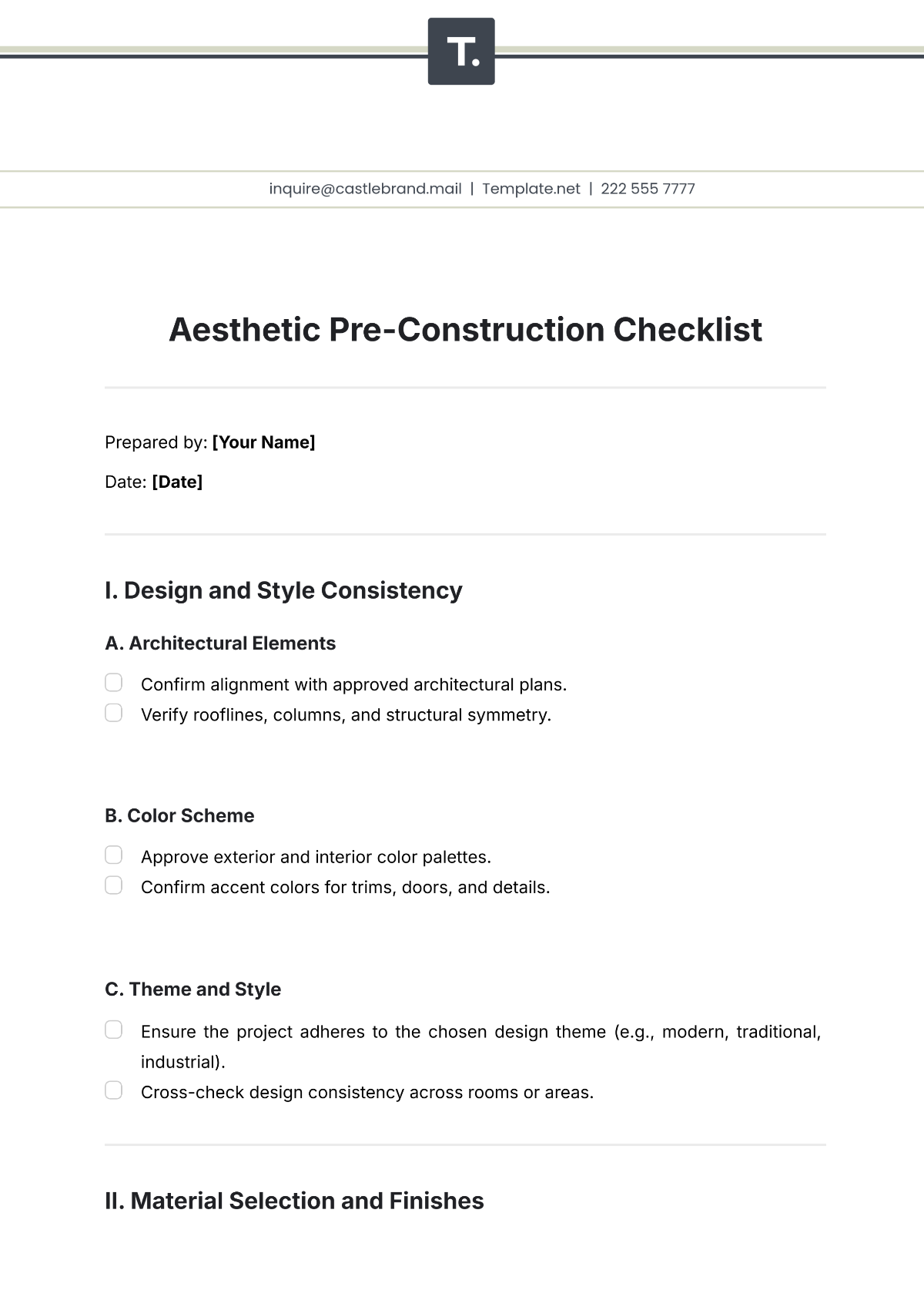 Aesthetic Pre Construction Checklist - Edit Online & Download