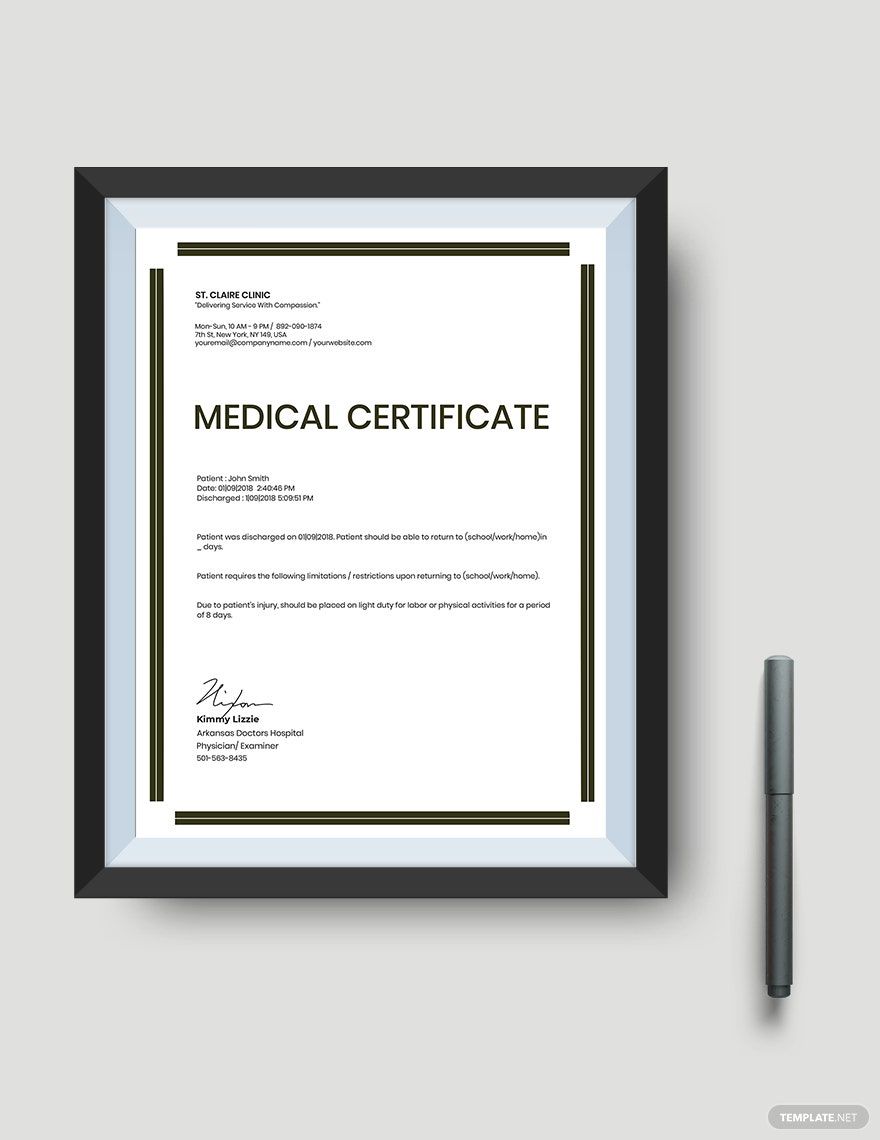 Medical Certificate Template for Injury in Word, Google Docs, Illustrator, PSD, Apple Pages, Publisher, InDesign
