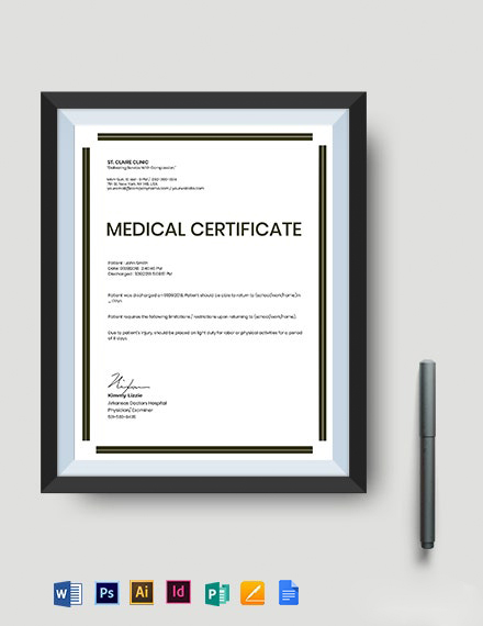 Medical Certificate Template for Injury - Google Docs, Illustrator, InDesign, Word, Apple Pages, PSD, Publisher