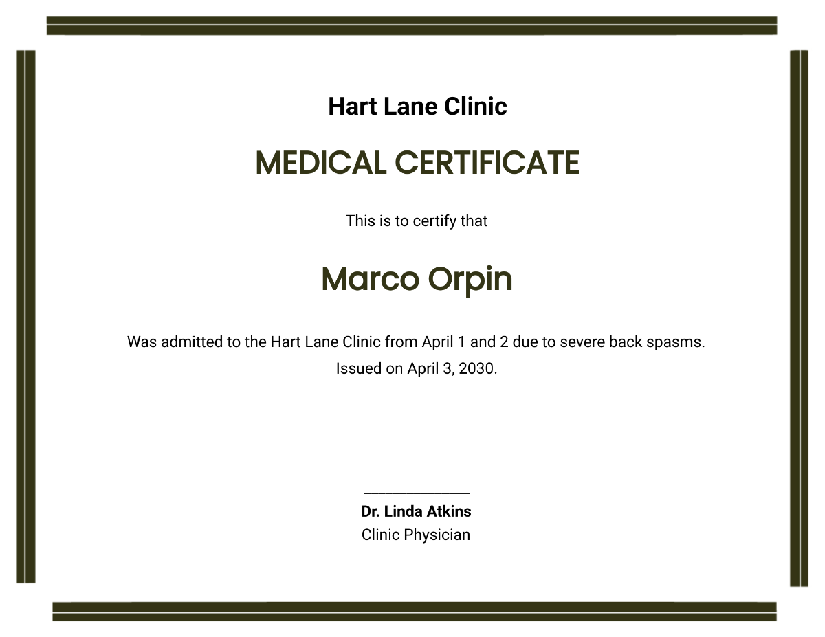 Free Medical Certificate for Injury