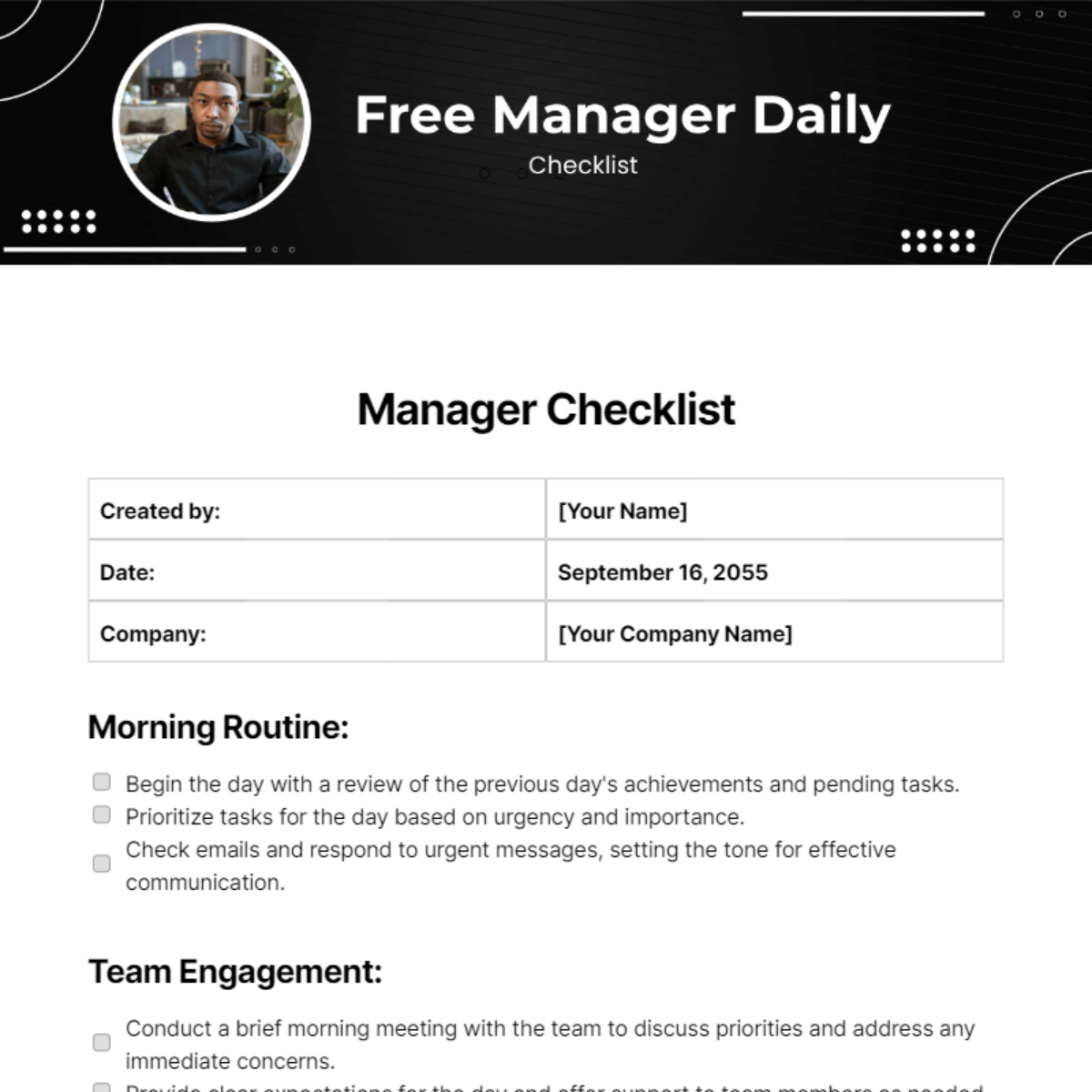 Manager Daily Checklist Template 