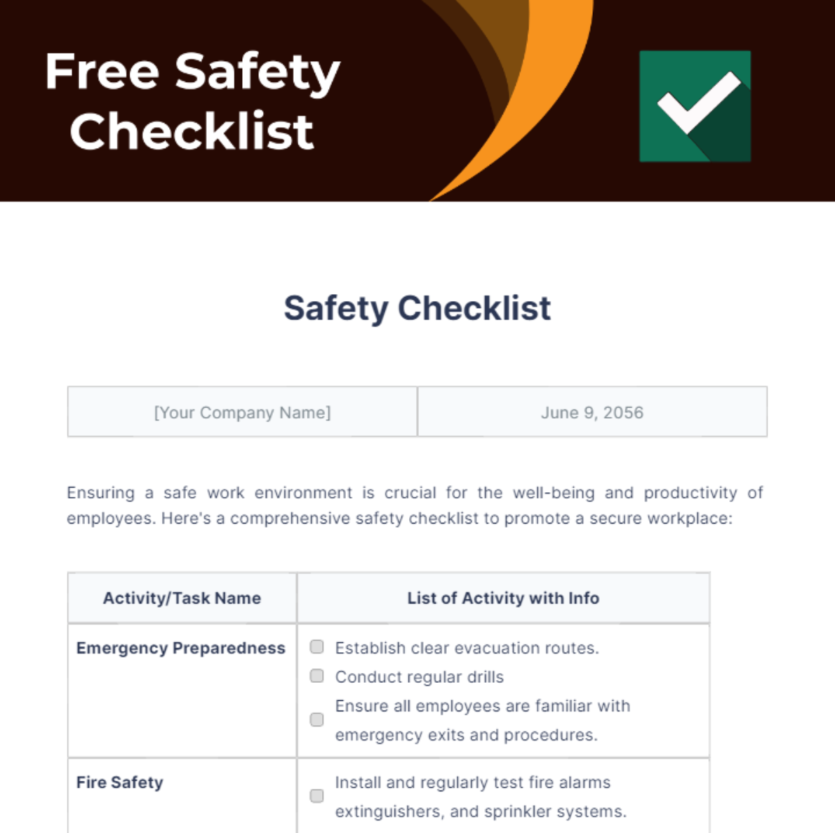 Free Safety Checklist Template