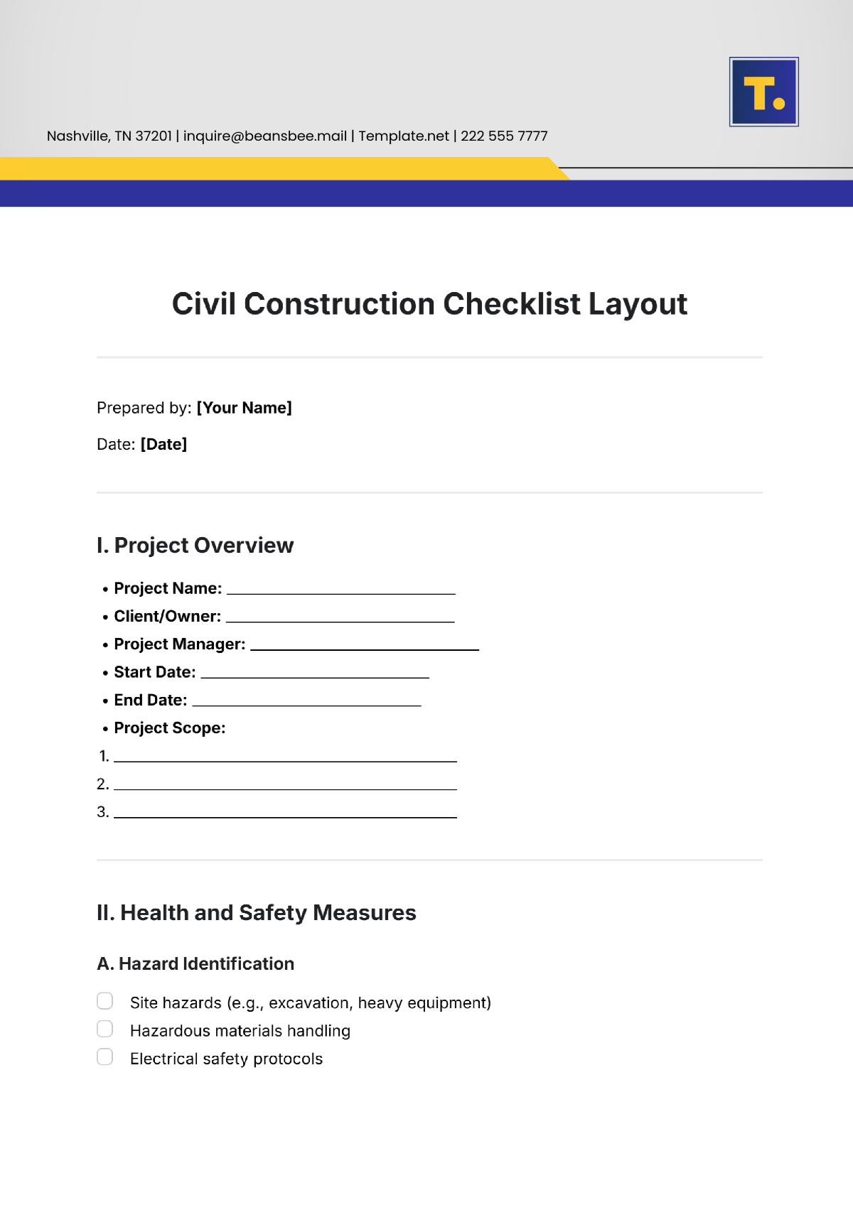 Construction Phase Plan Checklist Template - Edit Online & Download