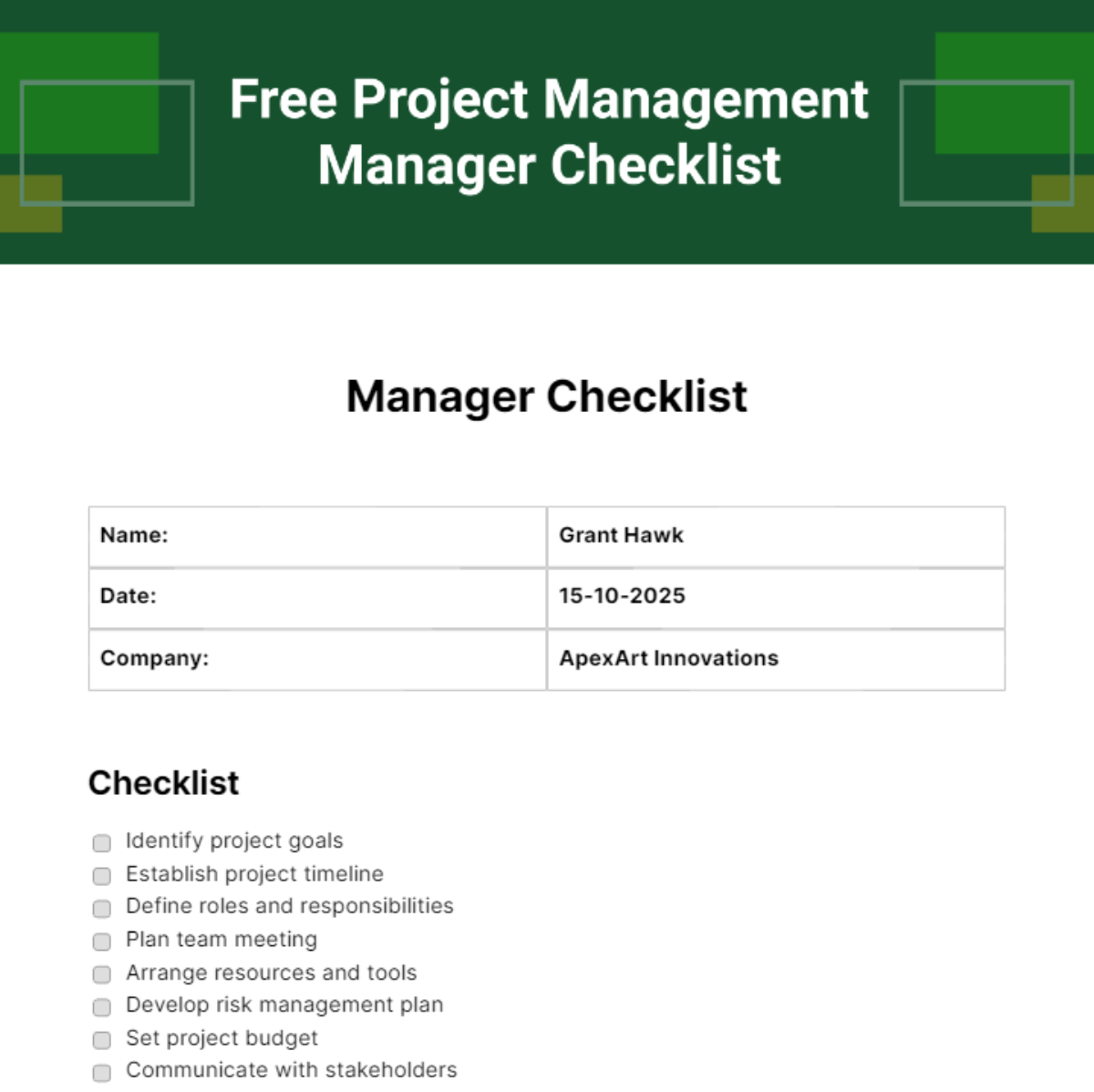 FREE Manager Checklist - Edit Online & Download | Template.net