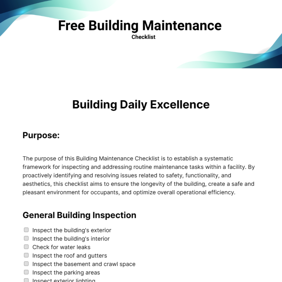 Building Maintenance Checklist Template - Edit Online & Download