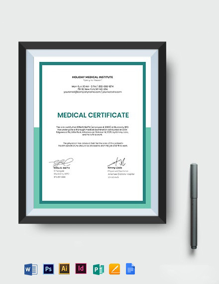 Medical Certificate Template for Work - Google Docs, Word