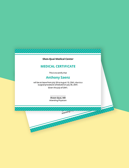 Medical Leave Certificate Template - Illustrator, InDesign, Word, Apple Pages, PSD, Publisher