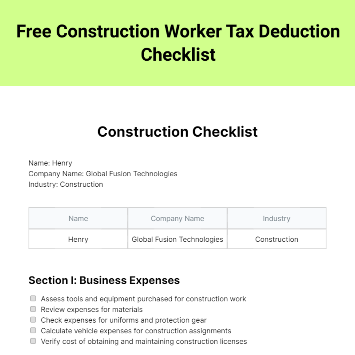 free-construction-checklist-edit-online-download-template